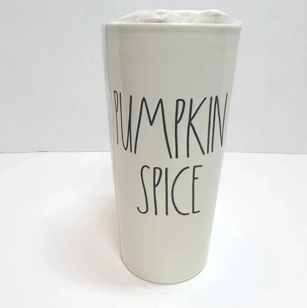 Rae Dunn Pumpkin Spice Ceramic Travel Tumbler Mug Cup with Lid Fall Autumn